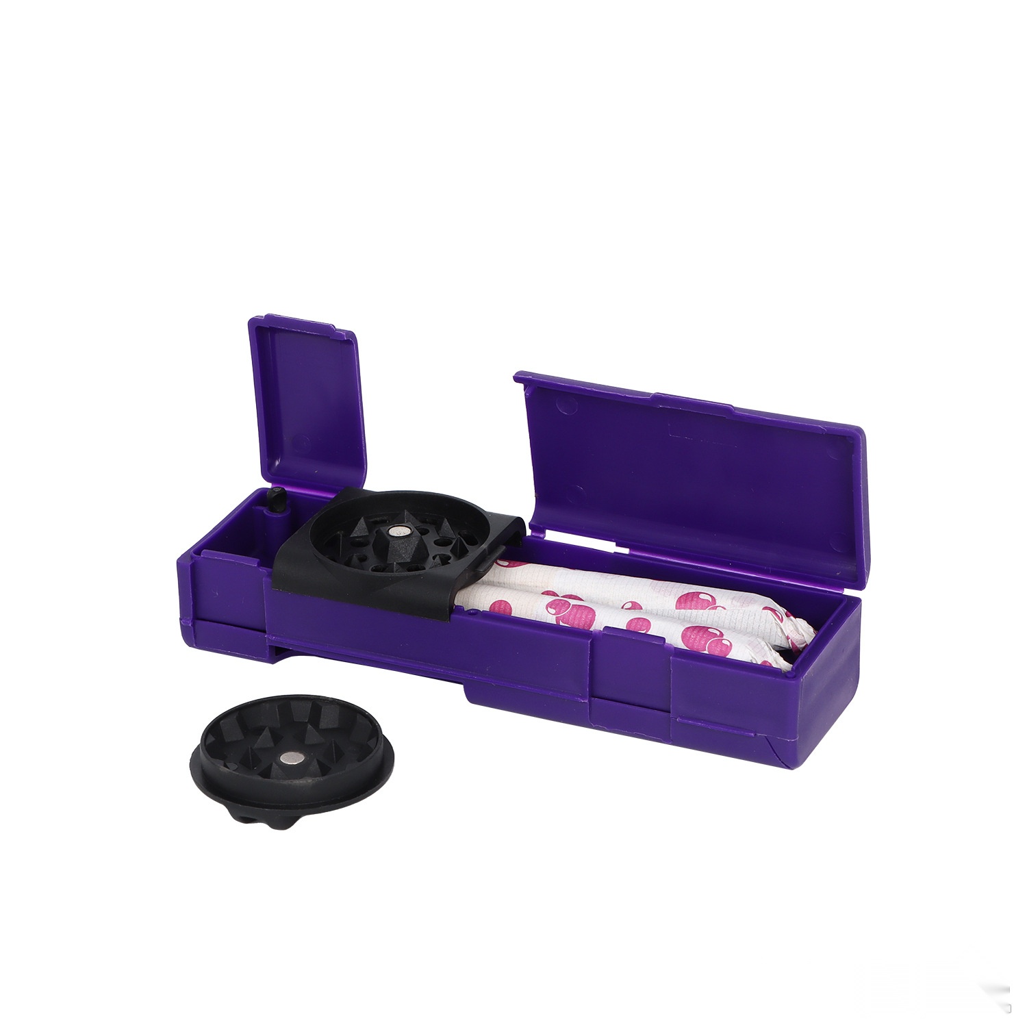 2 In 1 Herb Grinder Storage Box, Portable Multi‑Functional Plastic Case With Removable Magnetic Grinder For Dry Herbs And Rolling Papers